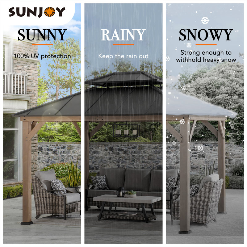 Sunjoy 10 x 12 ft. Wood Gazebo, Outdoor Patio Steel Hardtop Gazebo, Cedar Framed Wooden Gazebo with 2-Tier Metal Roof, Suitable for Patios, Lawn and Backyard & Reviews | Wayfair Sunjoy 10 x 12 ft. Wood Gazebo, Outdoor Patio Steel Hardtop Gazebo, Cedar Framed Wooden Gazebo with 2-Tier Metal Roof, Suitable for Patios, Lawn and Backyard & Reviews | Wayfair